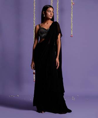 Black Ruffle Saree With Sequin Shimmer Blouse 1