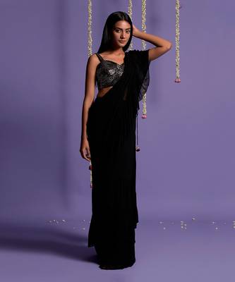 Black Ruffle Saree With Sequin Shimmer Blouse 2