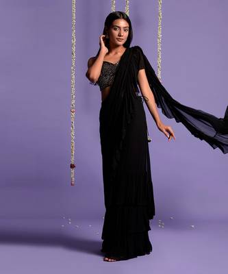 Black Ruffle Saree With Sequin Shimmer Blouse 4