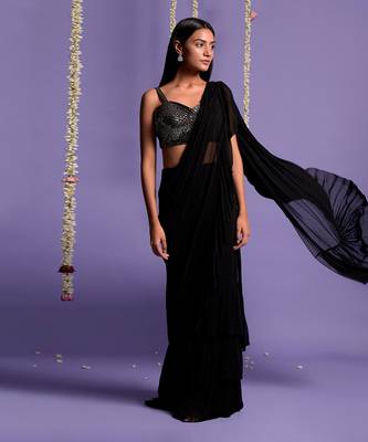 Black Ruffle Saree With Sequin Shimmer Blouse 5