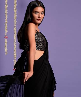 Black Ruffle Saree With Sequin Shimmer Blouse 7