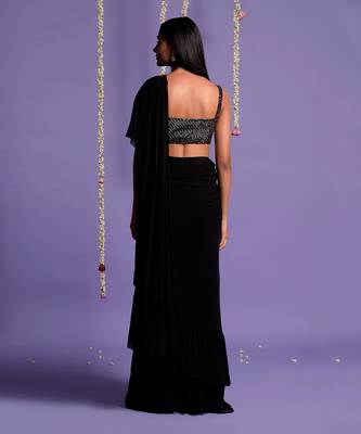 Black Ruffle Saree With Sequin Shimmer Blouse 9