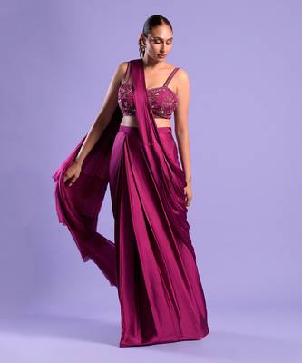 Purple Draped Saree With Cutdana And Sequence Work 1