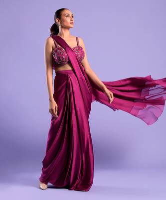 Purple Draped Saree With Cutdana And Sequence Work 2