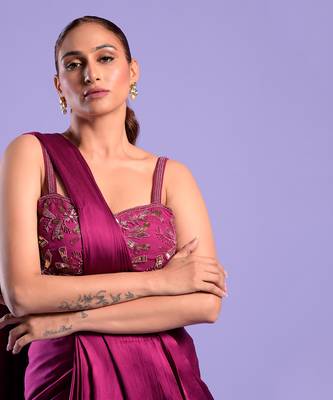 Purple Draped Saree With Cutdana And Sequence Work 3
