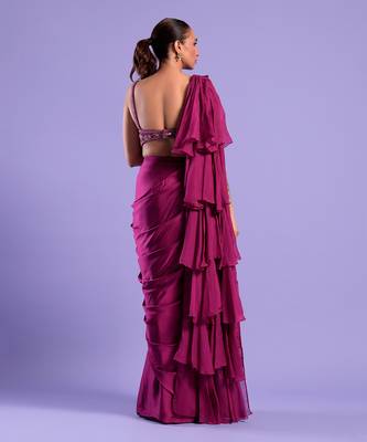 Purple Draped Saree With Cutdana And Sequence Work 4