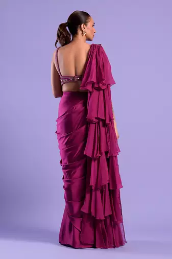 Purple Draped Saree With Cutdana And Sequence Work