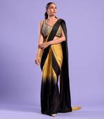 Yellow Ombre Draped Saree With Sequence Work