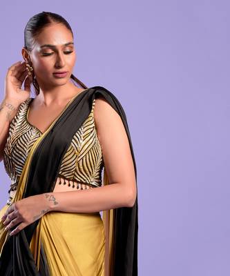Yellow Ombre Draped Saree With Sequence Work 4