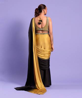 Yellow Ombre Draped Saree With Sequence Work 5