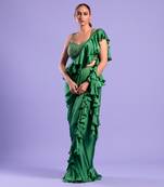 Green Draped Saree With Cutdana And Sequence Work
