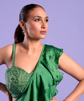 Green Draped Saree With Cutdana And Sequence Work 3