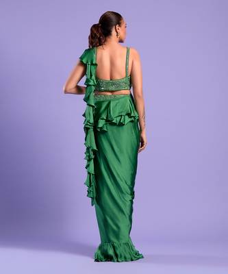 Green Draped Saree With Cutdana And Sequence Work 4