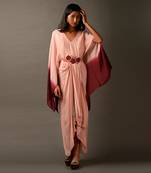 Pink Maroon Ombre Dress With Flower Embroidery On Front