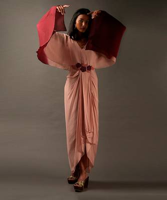 Pink Maroon Ombre Dress With Flower Embroidery On Front 2