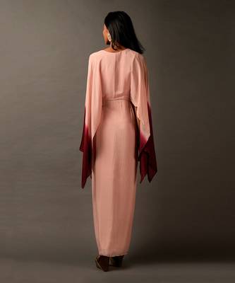 Pink Maroon Ombre Dress With Flower Embroidery On Front 4