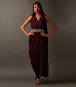 Maroon Sequin Embellished Dress With A Silver Embroidered Belt