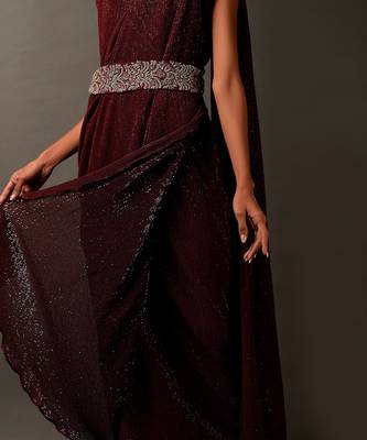 Maroon Sequin Embellished Dress With A Silver Embroidered Belt 2