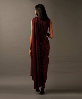 Maroon Sequin Embellished Dress With A Silver Embroidered Belt 5