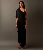 Embroidery On One Shoulder Black Draped Dress