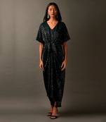 Bottle Green Sequin Embellished Draped Dress