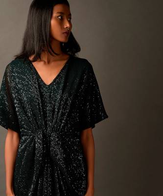 Bottle Green Sequin Embellished Draped Dress 3