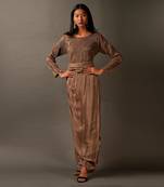 Beige Satin Dress Embellished With Gold Sequins