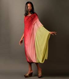 Ombre One Shoulder Kaftan Style Dress With Embroidered Neckline