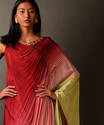 Ombre One Shoulder Kaftan Style Dress With Embroidered Neckline 3