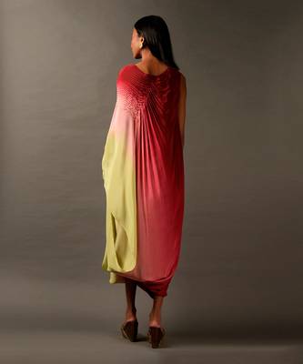 Ombre One Shoulder Kaftan Style Dress With Embroidered Neckline 4