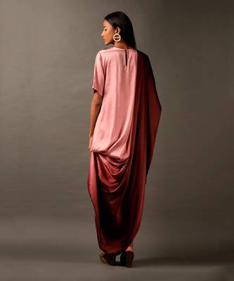 Onion Pink Maroon Ombre Dress With Decorated Neckline 2