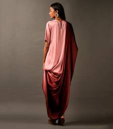 Onion Pink Maroon Ombre Dress With Decorated Neckline