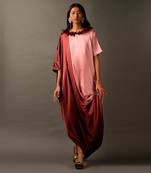 Onion Pink Maroon Ombre Dress With Decorated Neckline