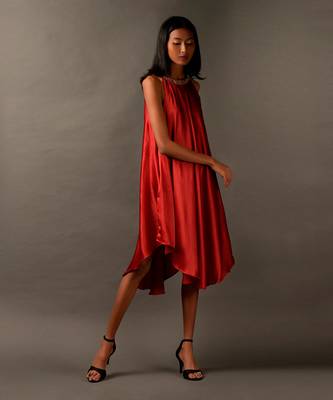 High And Low Halter Tunic  Style Red Plain Dress 2