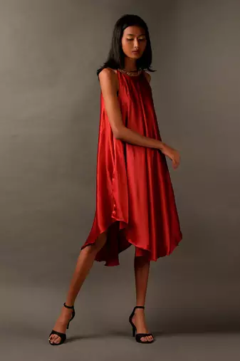 High And Low Halter Tunic  Style Red Plain Dress