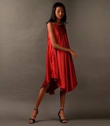 High And Low Halter Tunic  Style Red Plain Dress