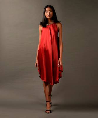 High And Low Halter Tunic  Style Red Plain Dress 1