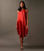 High And Low Halter Tunic  Style Red Plain Dress