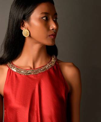 High And Low Halter Tunic  Style Red Plain Dress 3