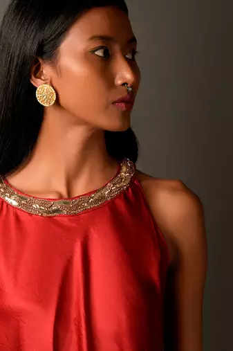High And Low Halter Tunic  Style Red Plain Dress