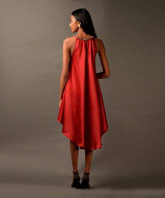 High And Low Halter Tunic  Style Red Plain Dress 4