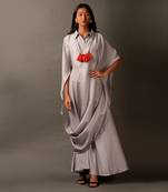 Light Grey Long Collar Dress With Pointed Sleeves