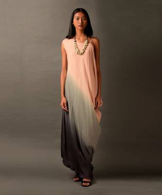 Pink Grey Ombre One Shoulder Long Dress 1