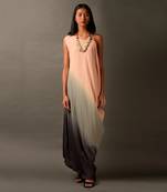 Pink Grey Ombre One Shoulder Long Dress