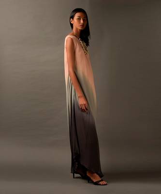 Pink Grey Ombre One Shoulder Long Dress 3