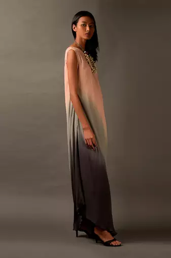 Pink Grey Ombre One Shoulder Long Dress