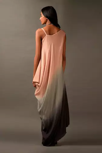 Pink Grey Ombre One Shoulder Long Dress