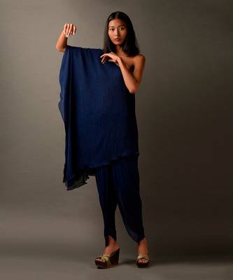 Navy Blue  Embroidered One Shoulder Dress  3