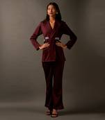 Burgundy Coord Set With Rhinestone Work Around The Waist