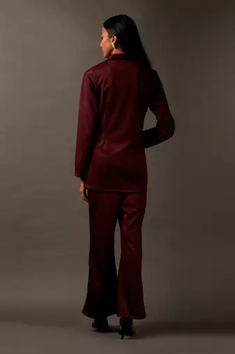 Burgundy Coord Set With Rhinestone Work Around The Waist